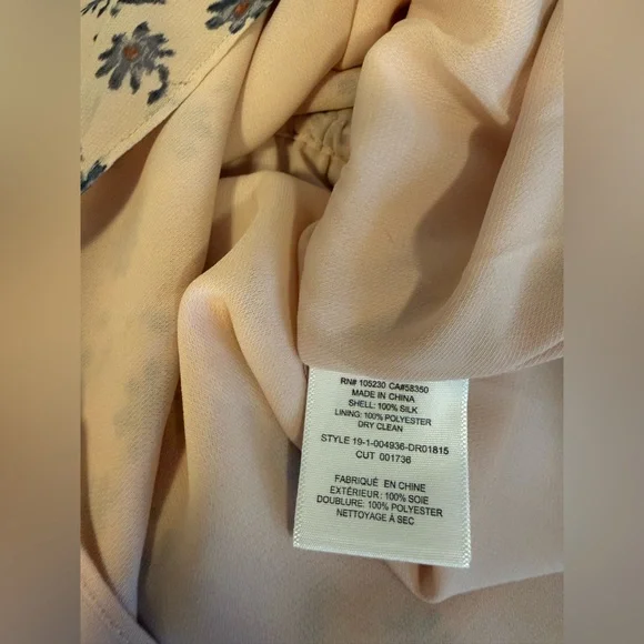 NWOT Joie Blush Pink  Floral Ruffle Tie-Waist Long Sleeve SILK Dress - Picture 8 of 8